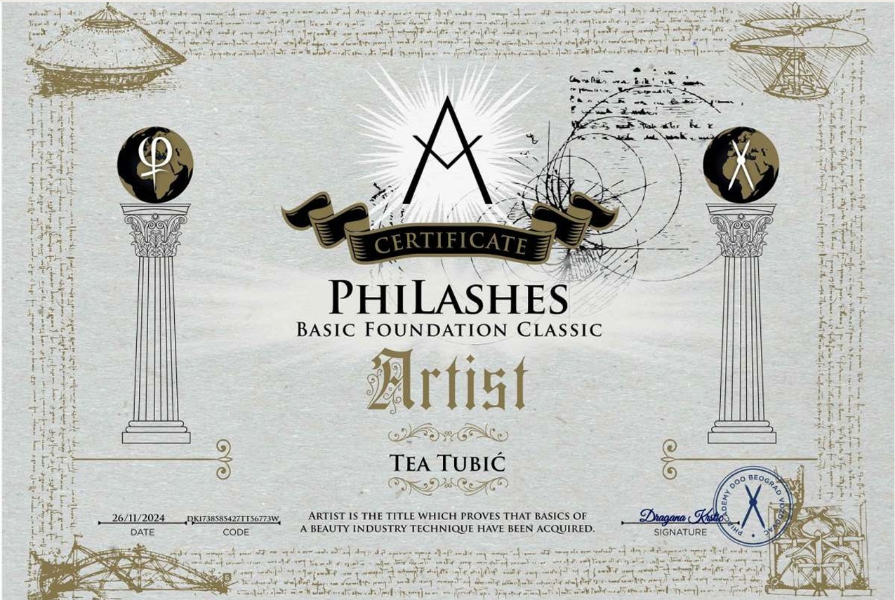 Classic Lashes certificate