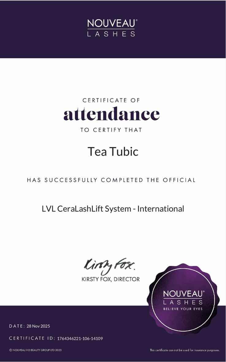Lash Lift certificate