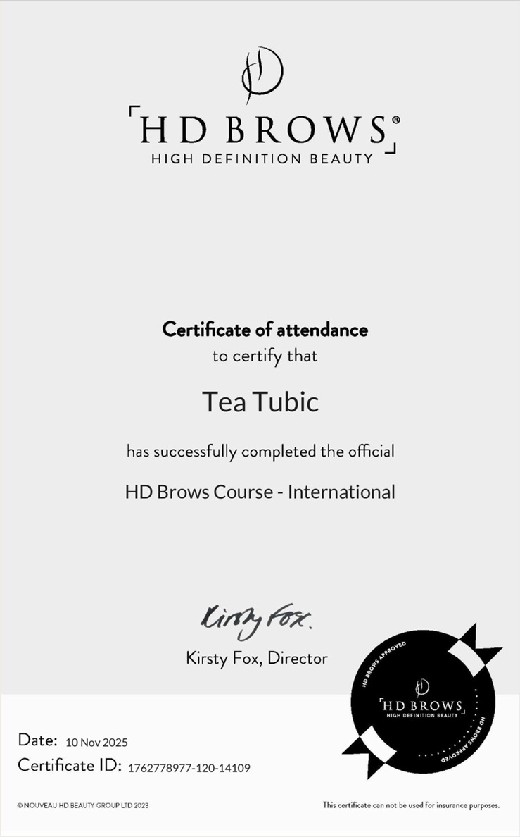 HD Brows certificate